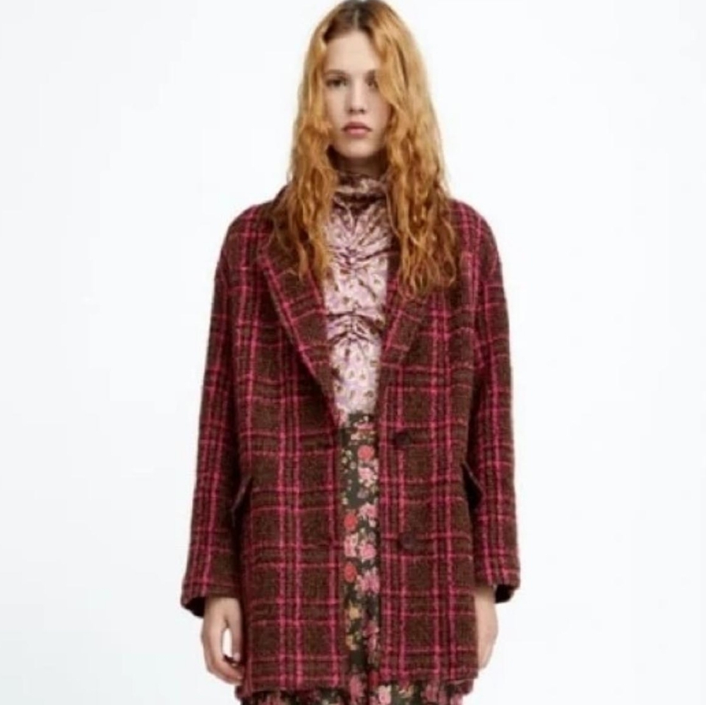 Zara Boucle Plaid Blazer
